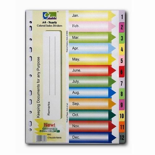 Chia file giấy số 1-12 màu