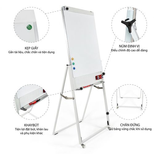 Bảng từ trắng, Bảng đào tạo, Bảng Flipchart kích thước A0 (90cmx120cm), Chân xếp dễ dàng di chuyển