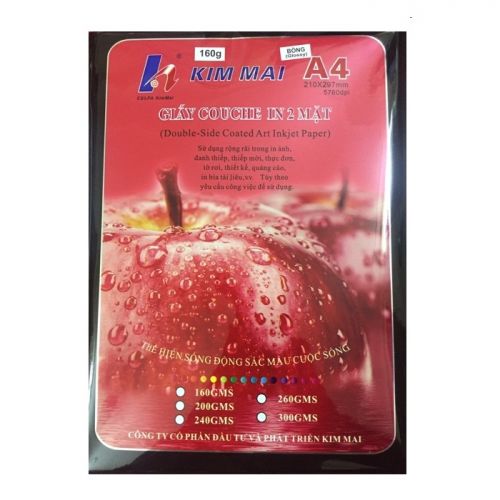 Giấy in ảnh Couche 2 mặt Kim Mai - 50 tờ (260) cán mờ